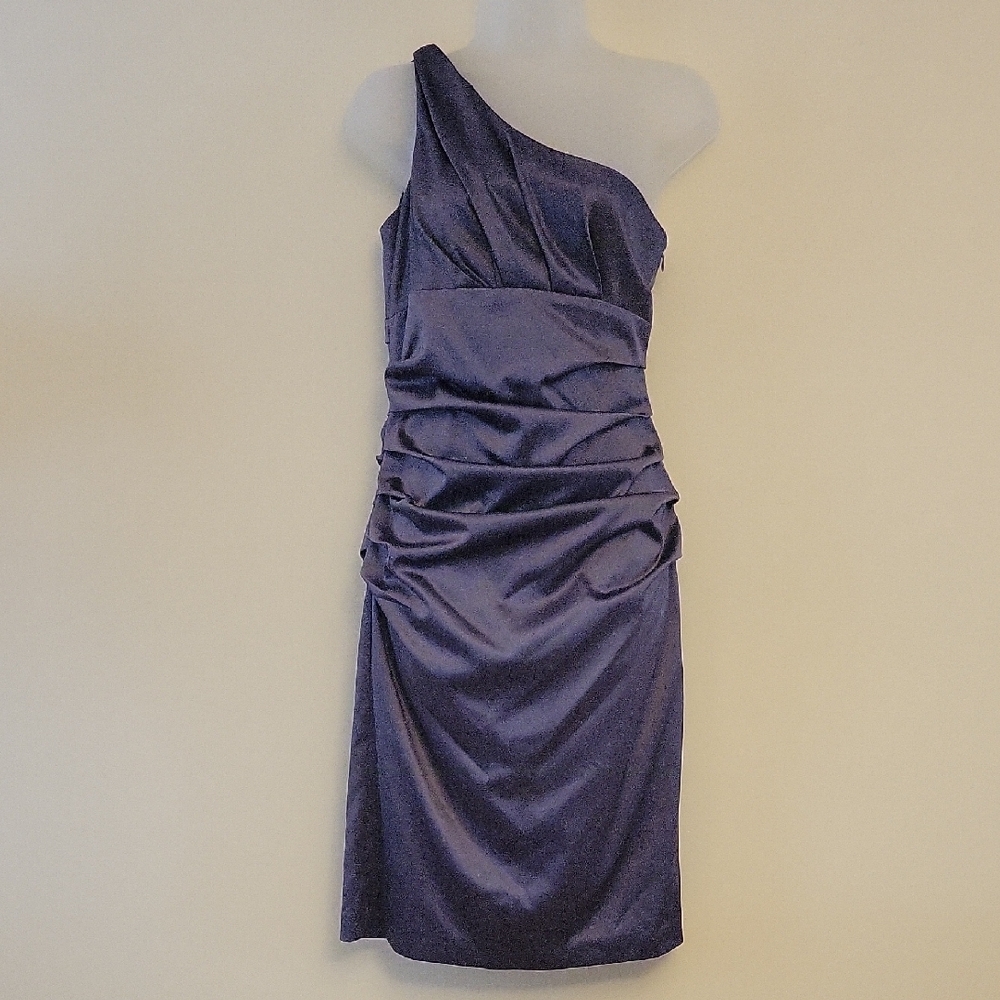Suzi Chin for Maggy Boutique Dress Sz 6 One-Shoulder Steel Gray EUC